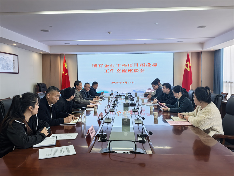 3月24日，黟縣發(fā)改委黨組成員孫義民會同財政局、國投相關(guān)領(lǐng)導(dǎo)一行赴集團(tuán)交流國有企業(yè)工程項目招投標(biāo)工作，黃山徽投集團(tuán)總經(jīng)理潘楷金、縣發(fā)改委、財政局相關(guān)領(lǐng)導(dǎo)陪同座談交流。.jpg